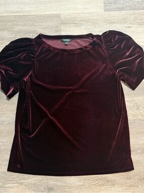 Women’s Lauren Ralph Lauren Burgundy Velvet Romantic Goth Top Sz XL Puff Sleeve